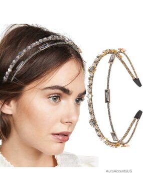 Rhinestone Crystal Headband Vintage Headpiece Layered Hairband